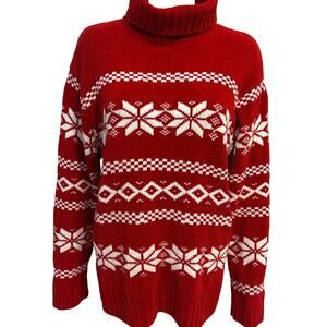Erika & Co sz S Vintage Red and White Fair Isle Snowflake turtleneck sweater